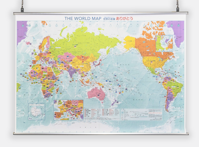 地図タペストリー 世界の言葉ありがとう A0 シルバー 東京カートグラフィック