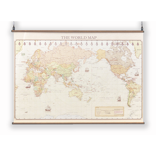 地図タペストリーレトロ調世界地図 A0 シルバー 東京カートグラフィック